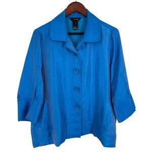 Ali Miles PL Petite Large Iridescent Vibrant Blue Wearable Art Blouse Shirt Top